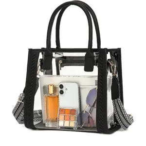 Clear Tote Bag Stadium Approved, Clear Crossbody Purse Transparent Woven Handbag for Concert, Beach & Stadium event | Water-resistant, Stadium Approved