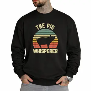 Casual Unisex Long Sleeve Sweatshirt Featuring a Retro Farmer Pig Eavesdropping Design