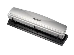 Bostitch Office Premium 3 Hole Punch, 12 Sheet Capacity, Metal, Rubber Base, Easy-Clean Tray, Silver