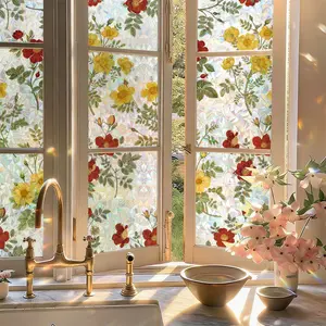 Electrostatic Adsorption Window Film Retro Stained Glass Design Removable Privacy Sticker Plaid Rainbow Thickened Traceless for Home Bedroom Living Room Bathroom Glam Decor Decorative Smooth Dreamy Ripples kitchen decor girl room accessories cling