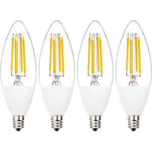 Jaspertronics™ Dusk to Dawn Outdoor Sensor LED Edison Bulbs, 4W (40W Eqv.), 450LM, B11 LED Candelabra Bulb E12 Base, Auto On/Off Photocell for Energy-Efficient, 2700K Soft White, 4 Pack