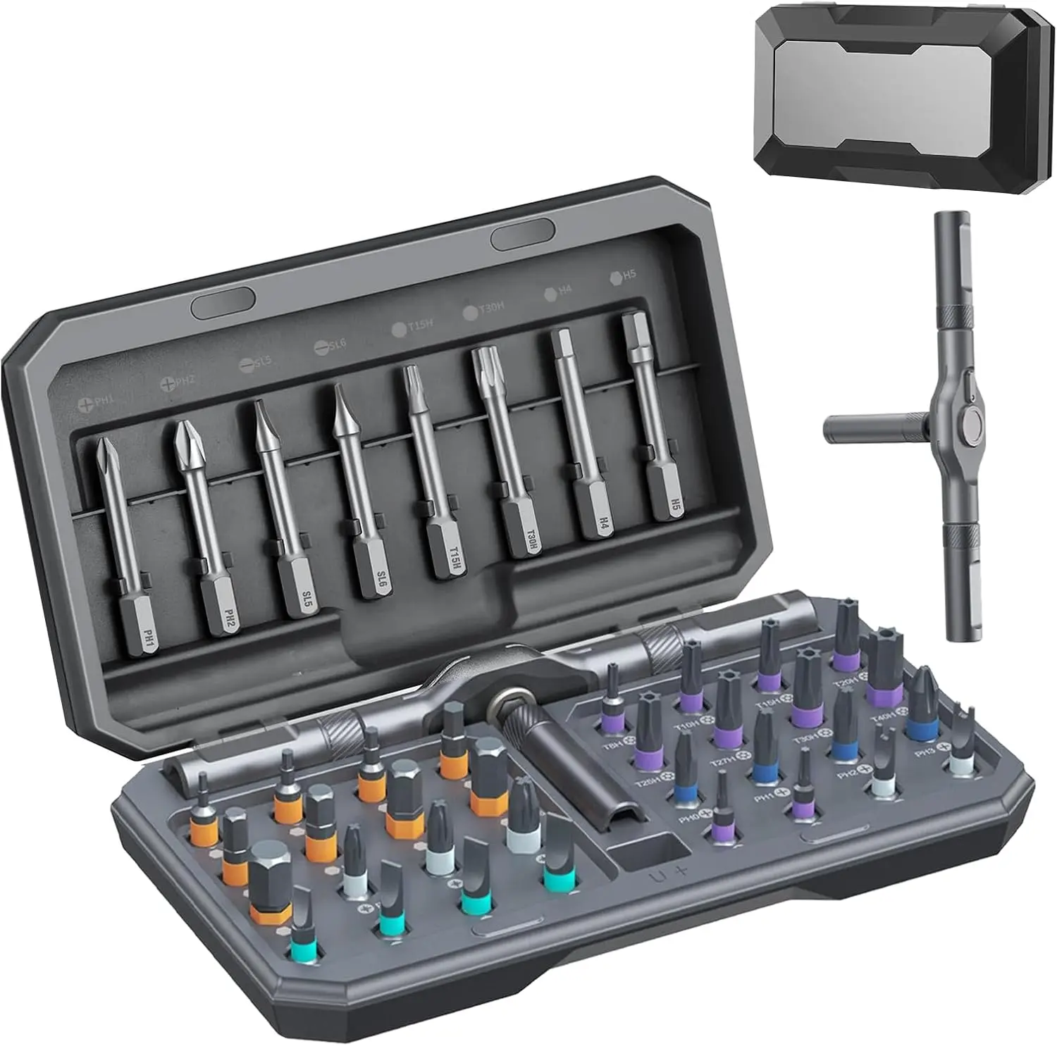 42 in 1 Magnetic Screwdriver Set, DIY Ratchet Screwdriver Set, Multi Bit Magnetic Drive Set with Detachable Ratchet Handle, Portable Compact Repair Tool Kit for Furniture Computer Bicycle Gray