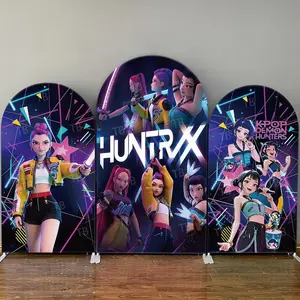 Neon Geometric Anime Girl Group Arch Backdrop Cover Set for Birthday Party Decor