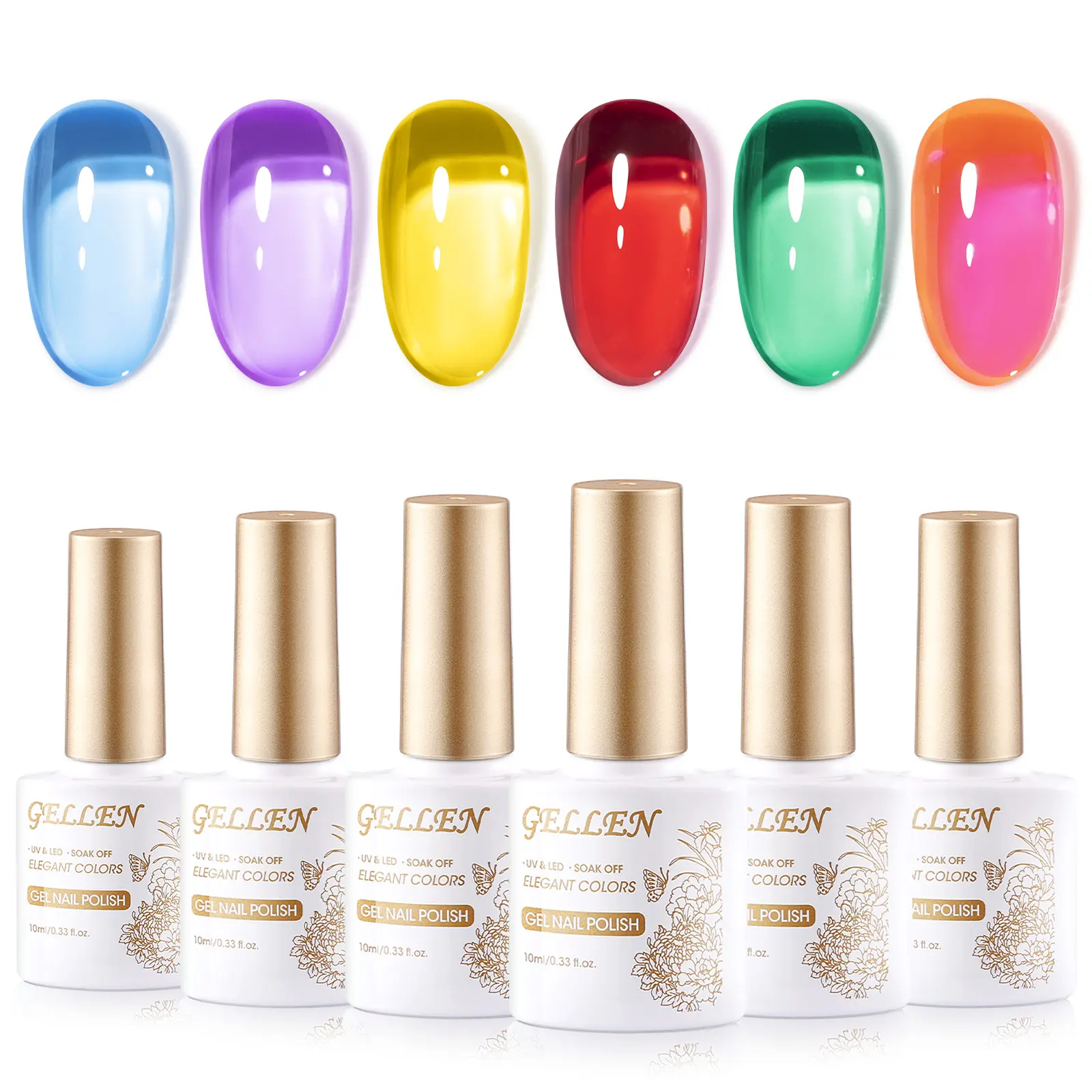 Gellen Neon Rainbow Jelly Gel Nail Polish Set - Crystal Shimmer, Vibrant Glossy Blend, Daily Nail Art Manicure Kit for Adults, Christmas Gift, Spring Summer Colors