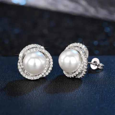Faux Pearl & Rhinestone Decorated Stud Earrings for Valentine's Gift, Women's Jewelry for Party, Trendy All-match Jewelry for Birthday Gift, Fashionable Earrings