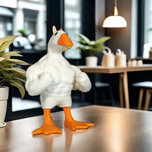 （Free shipping）Creative Muscle Duck Resin Statue Ornament Home Decoration Funny Key Magnetic Duck Art Sculpture Crafts Living Roon Garden Decor