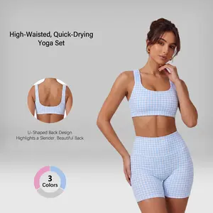 NVWA Women's 2 Piece Sets for Summer Plaid pattern Sports Bra Matching High Waist Shorts , Cooling Quick-Drying Figure-Flattering  Running Shorts for Outdoor Sport Summervibes Training Clothes Workout Gym Clothing