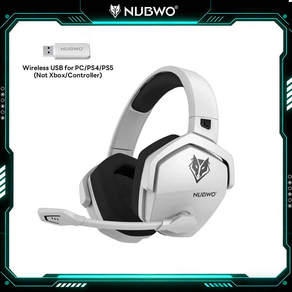 NUBWO G06 Wireless Gaming Headset – 23ms Low Latency Audio,50mm Stereo Sound, Noise-Canceling Mic, 100Hrs Battery – Works on PS5, PC, Mobile (Not Xbox)
