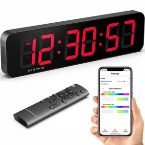 Large Digital Wall Clock with Seconds, App amp Remote Control, Customizable RGB Colors, Alarms, Stopwatch, Countdown, Timer Cloc