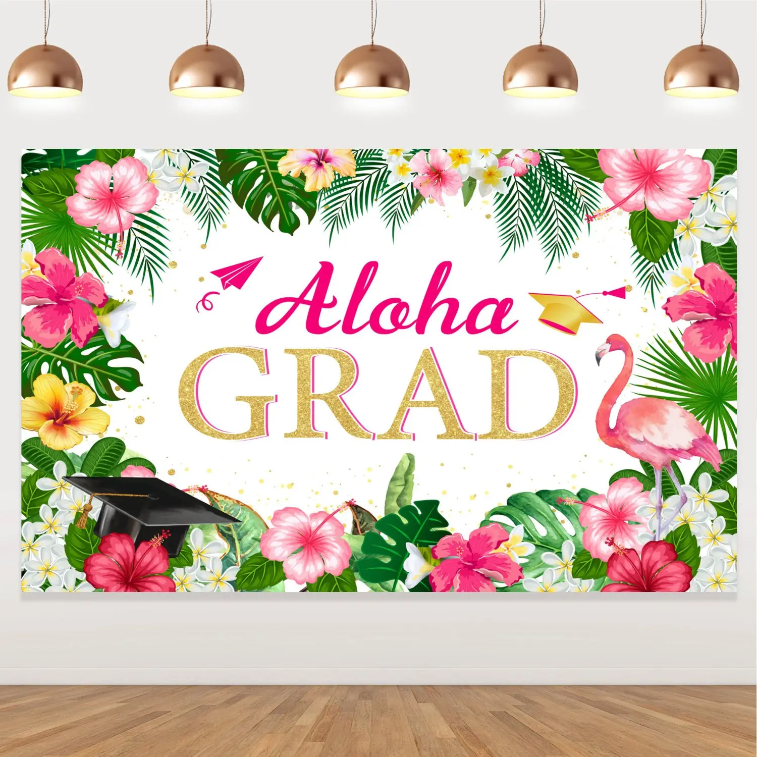 1PCS Thin Eco-Friendly Vinyl Cloth Graduation Backdrop Banner, Hawaiian Aloha Congrats Grad Party Supplies, Indoor Decoration & Hand-Held Photography Background for Room, Lightweight