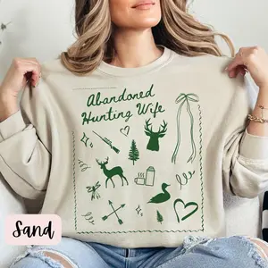 Abandoned Hunting Wives Doodle Sweatshirt,Hello Hunting Season Goodbye Husband Sweatshirt, hunting gift for her,camo Pretty bow Sweatshirt