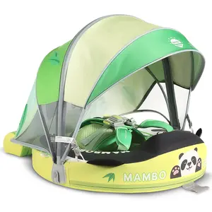 Mambobaby Baby Pool Float with Canopy, Non-Inflatable Infant Swim Float with Safe Seat and Tail Support for 3-24 Months, UPF 50+ Sun Protection
