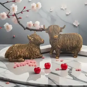 Resin Highland Cow Figurine, Decorative Home Accent & Creative Gift Idea, Indoor Outdoor Ornament for Christmas & Thanksgiving
