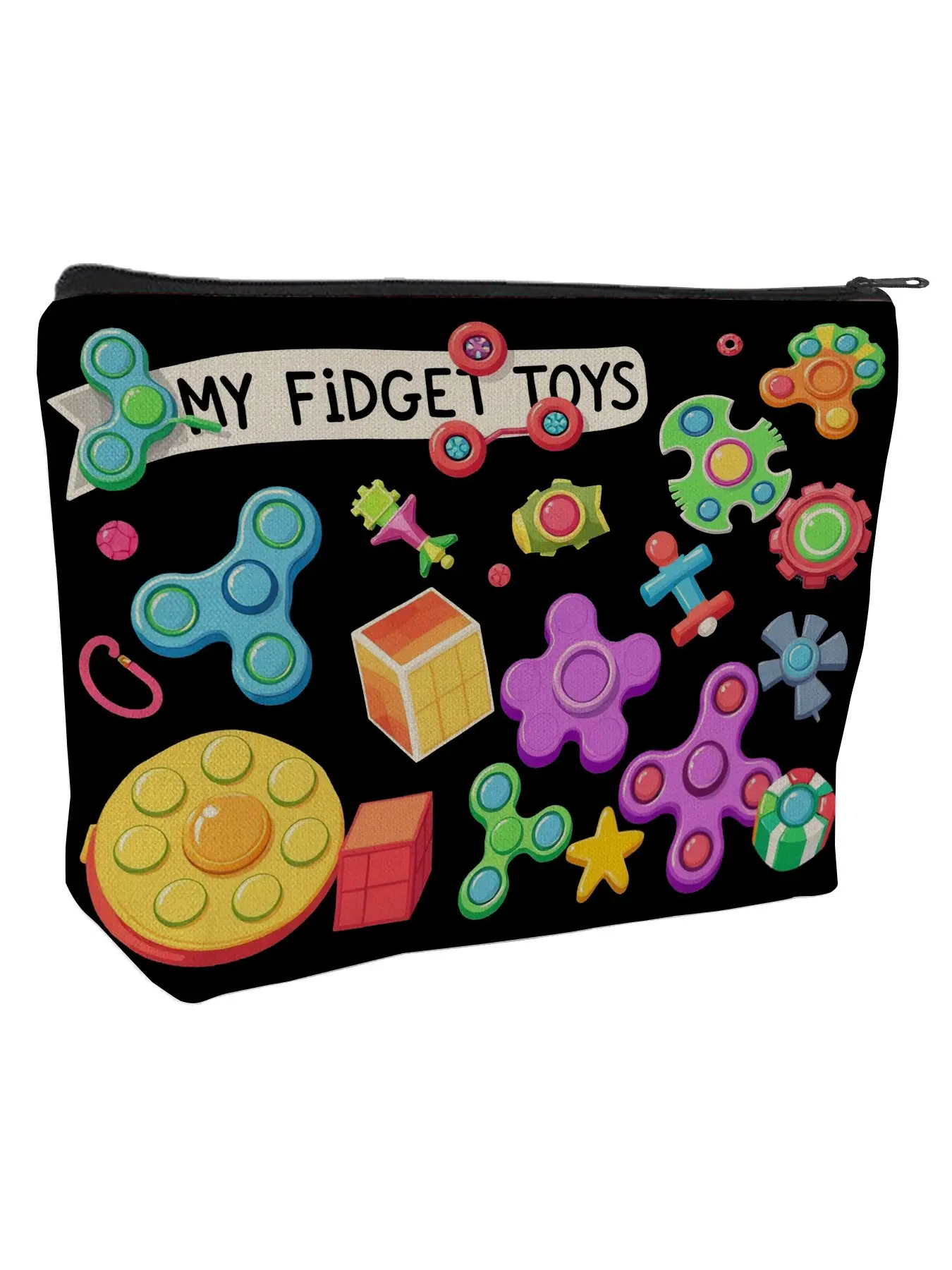 My Fidget Toys Large Capacity Makeup Bag, Cosmetic Bags - Sensory Relief Pouch for Cosmetics, Earphones & Small Gadgets, Stress Relief Gift for Her, Bestie, Neurodivergent Friends on Christmas, Birthday, ADHD Anxiety Fidgeting Toy Accessories
