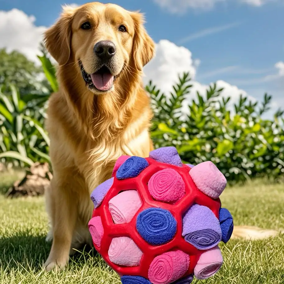 Dog Snuffle Ball - Interactive Puzzle Toy, Encourages Foraging, Slow Feeder for Training & Stress Relief, Chew Toy for All Dogs, Machine Washable