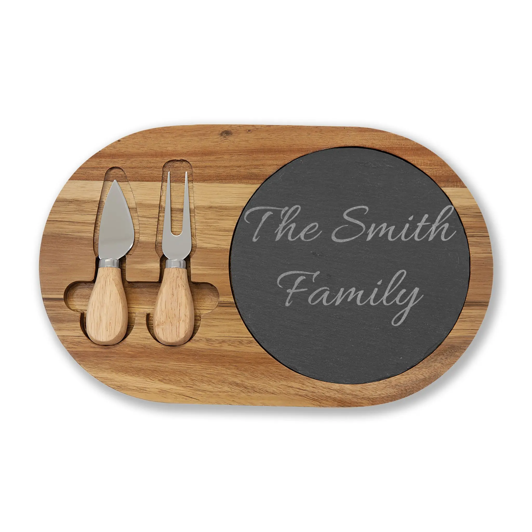Personalized Family Name Charcuterie Board, Engraved Cheese Serving Board | Slate Inset