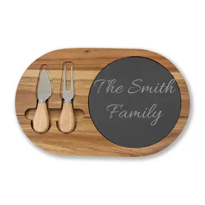 Personalized Family Name Charcuterie Board, Engraved Cheese Serving Board | Slate Inset