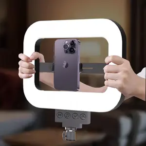 Handheld Square Beauty Light with 3 Color Modes & Brightness Adjustment, Adjustable Stand Phone Holder for Youtube Tiktok Live Streaming Photography Makeup Video Calls, Selfie Light