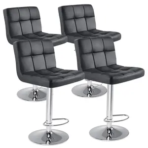 Adjustable Height Barstools - PU Leather Swivel Chairs with Hydraulic Lift, Thick Seat Cushions, Backrests, Steel Frame, Home Decor Kitchen Counter Height Furniture