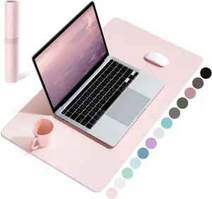 Non-Slip Desk Pad,Mouse Pad,Waterproof PVC Leather Desk Table Protector,Ultra Thin Large Desk Blotter, Easy Clean Laptop Desk Writing Mat for Office Work/Home/Decor(Pink, 23.6" x 13.7")