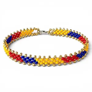 Handmade Tricolor Beaded Choker with Gold Accents Handmade Colombian Flag Tricolor Beaded Bracelet with Gold Accents  Carry a piece of your herita