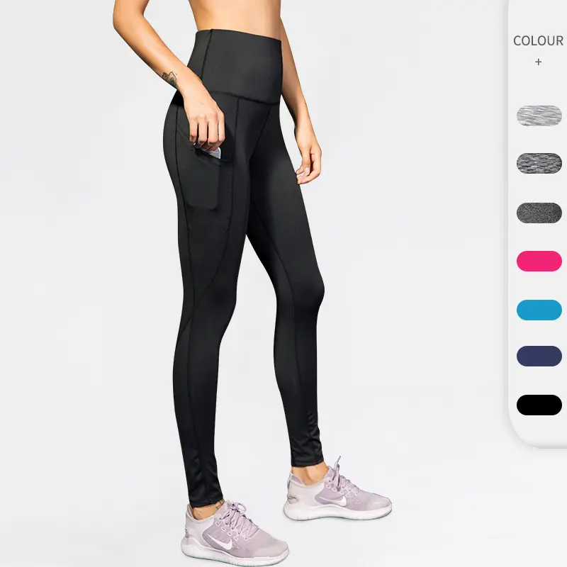 Women Ultra High Waist Slant Pocket Yoga Leggings Quick Dry Stretch Running Training Tights