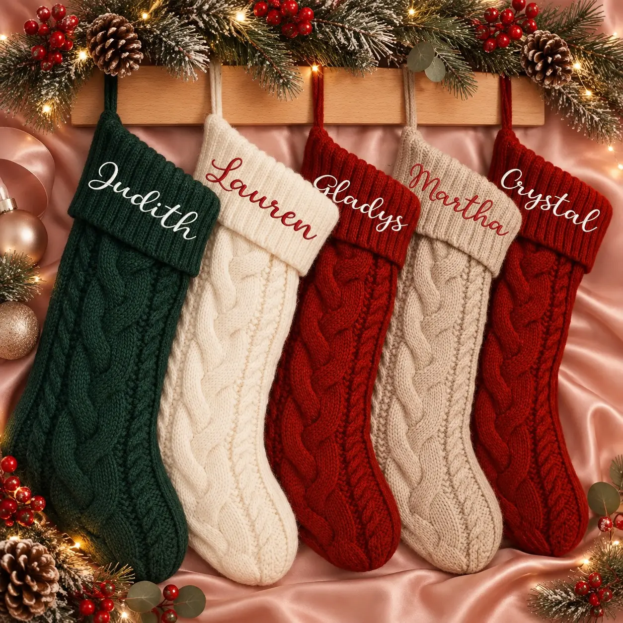 Personalized Knit Christmas Stocking: 2026 Embroidered Family Name, Monogram Stocking, Holiday Decor, Made to Order