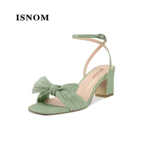 ISNOM Women's Bow Knot Heeled Sandals Ankle Buckle Strap Open Toe Block Chunky Bride Wedding Party Fashion Heels #WeeklyDeals#SummerVibes #outdoorfun #tiktokshopmemorialday
