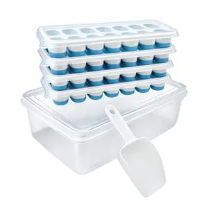 DGAPHRO Ice Cube Tray with Lid and Bin,4 Pack 56 Cubes Silicone Ice Cube Trays for Freezer，Stackable Ice Bucket Kits with Storage Container & Scoop for Kitchen, RV, Cocktail, Coffee (Blue).