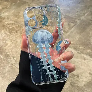 Deep Sea Jellyfish Pattern Phone Cases for iPhone 17 Pro Max 16 Plus 15 14 13 Pro 12 11, Anti-yellowing Transparent Casual Soft Silicone Phone Cases