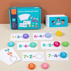 Digital Operation Cards Kits, 56pcs/set Including 46pcs Double Sided Cards & 10pcs Wood Blocks, Number Recognition & Addition Subtraction Math Learning Toy, Math Learning Tools