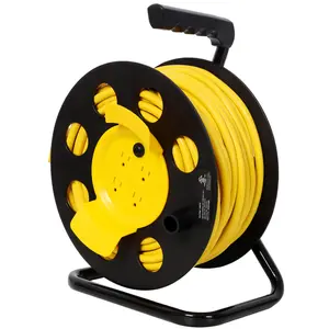 100FT Length Cable Heavy Duty Retractable Extension Cord Reel,12AWG,12A, with 4pcs Outlets and Dust Cover,Portable Handle and Safety Overload Circuit Breaker, UL certificate