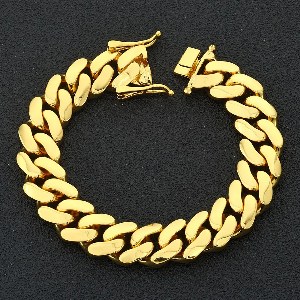 14K Gold Miami Cuban Link Bracelet or Necklace Hidden Magnetic Clasp Flattened & Thinned Links 8–22mm Rust-oof & Fade-Resistant 7.5–16" Hiphop Chains