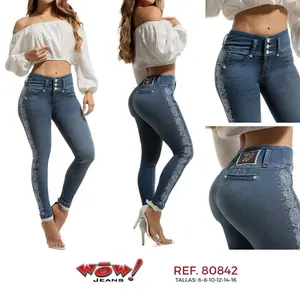 Wow Jeans Colombiano Ref 80842 Women's High Waist Skinny Fit Jeans with Embroidery Details Tallas 6-8 10-12 14-16