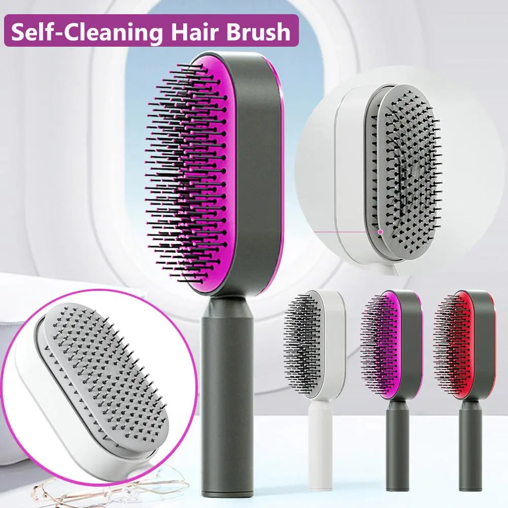 Self-Cleaning Detangling Hair Brush with Scalp Massager, Anti-Static Design, 1-Click Clean Function, All Hair Types Compatibility, and Healthy Growth Support, All Types, One Click Clean Black