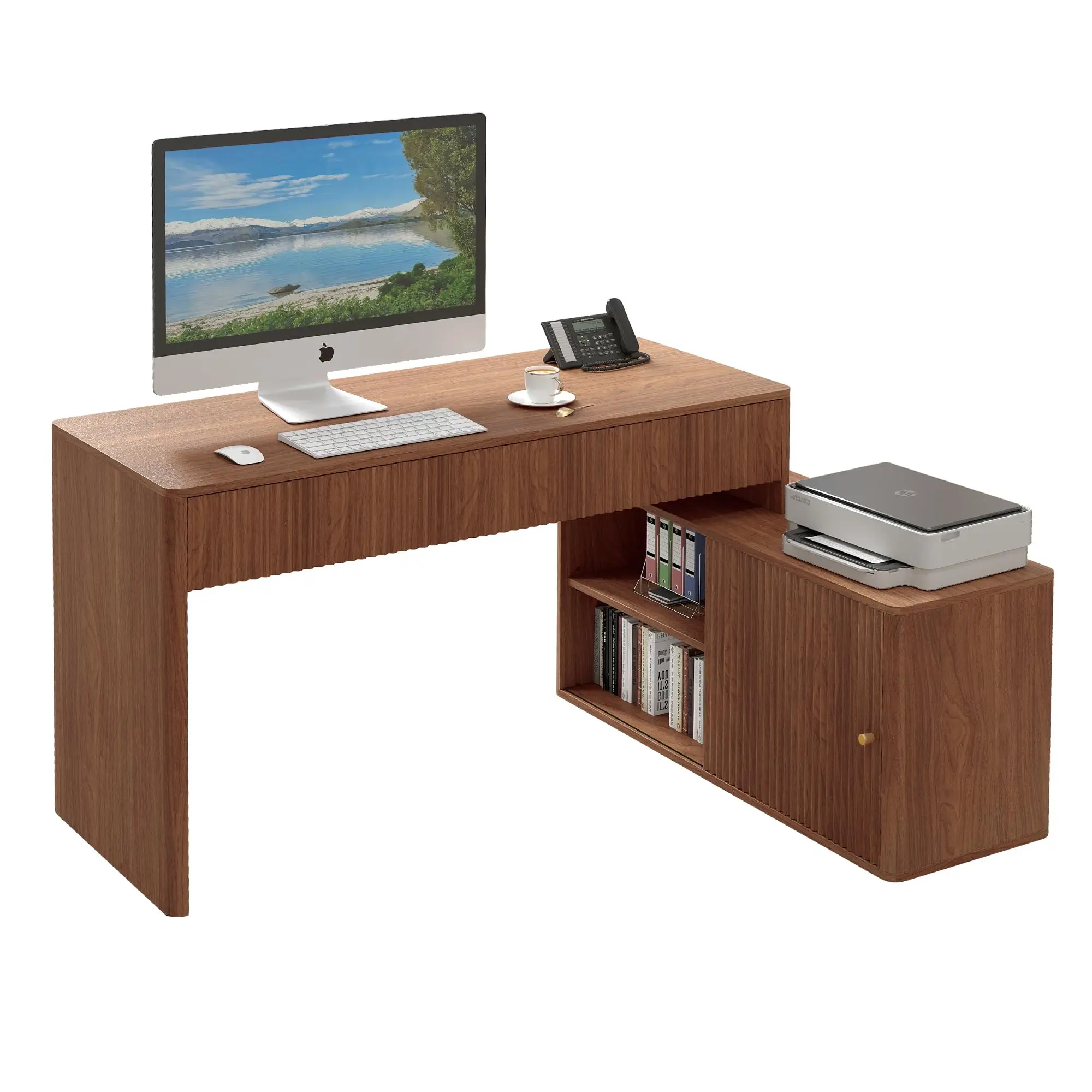 Giratree Modern Computer PC Desk Table with Storage, Corner L Shaped Desk with Drawers, Home Office Desk for Bedroom and Small Space, for Writing, Exe