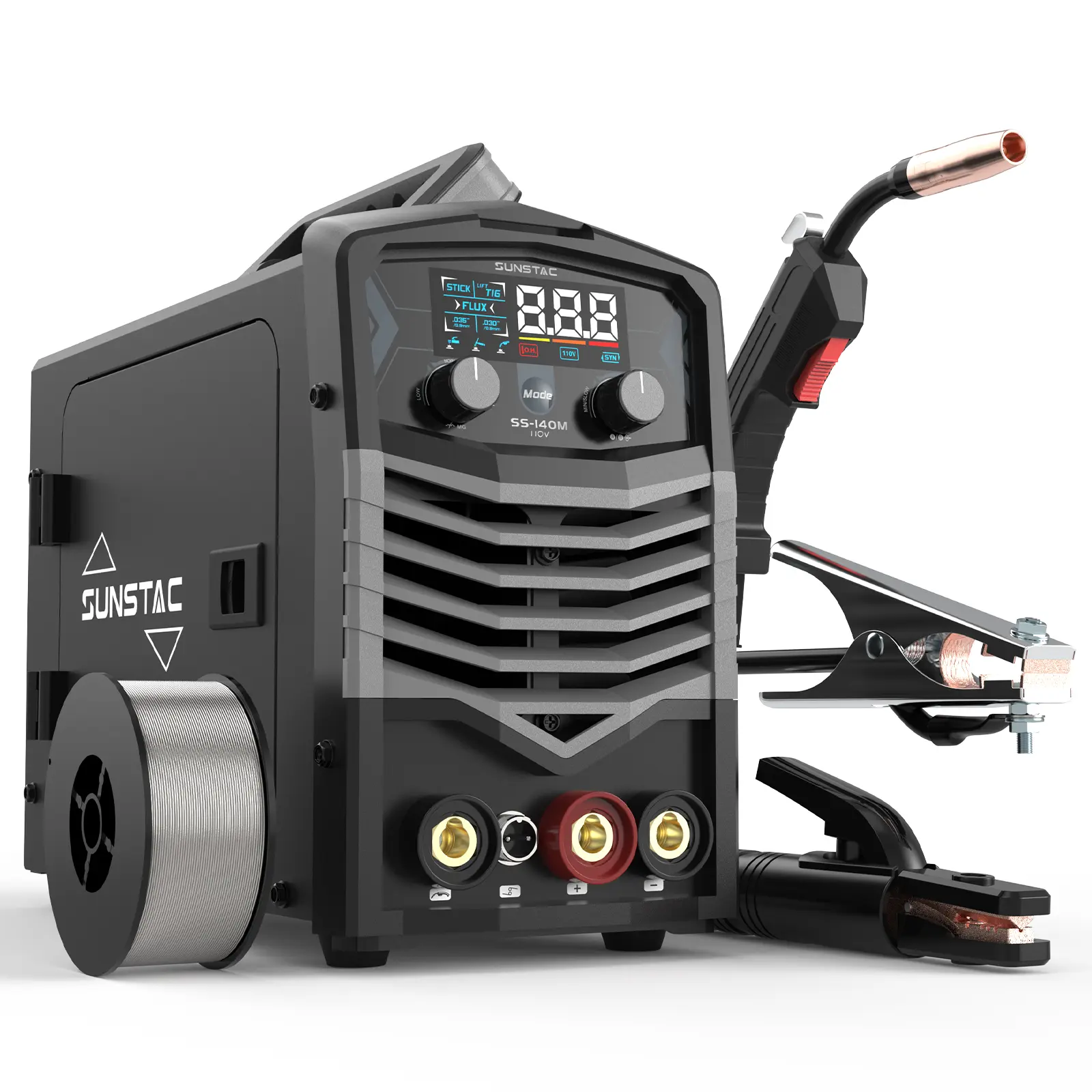SS-140M 140A 110V MIG Welder - 3-in-1 Flux Core MIG/Stick/Lift TIG Welding Machine with Synergic Control, IGBT Inverter Digital Display for DIY Beginners & Home Repair