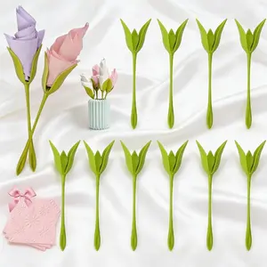Set of 10/20/30 Handmade Rose Napkin Holders, Origami Flower Design, Plastic Flower Stem Napkin Rings, Elegant Table Decorations for Weddings, Luncheons, Picnics, Banquets, Birthdays, and Special Occasions.