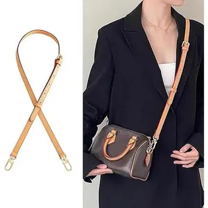 Leather Strap Purse Straps Replacement Crossbody, Adjustable Shouder Bag Strap for Soft Speedy20 25 30 35 Alma Boulogne Diane Handbags (Beeswax-Width:0.70in)
