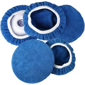 Car Polishing Waxing Sleeve Polisher Pad Bonnet Microfiber Pad Soft Pack of 5 (Dark Blue, 9"-10")