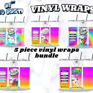 Bit** Go Away! Vinyl Tumble wraps for 20oz Tumblers- -Ready to apply Vinyl -No heat needed . 5 piece bundle. diy cute