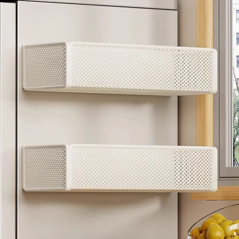 Kitchen Magnetic Fridge Hanging Rack, Refrigerator Side Storage Organizer, Spice Box, Tissue & Film Holder with Multi Hooks