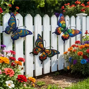 Metal Butterfly Wall Sculptures – Set of 3 Iron Art Decor, Indoor/Outdoor Hanging Wall Decor for Garden, Living Room, Bedroom, Patio, Porch, Bar, Door, Window