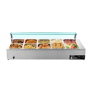 VEVOR Commercial Food Warmer, 1700W Electric Stainless Steel Steam Food Warmer with Glass Cover, 10-Pan Countertop Buffet Bain Marie with Soup & Perforated Ladles, for Catering, Restaurant & Party