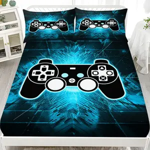 Game Bedding Set (1 Fitted Sheet + 2 Pillowcases), Modern Style, Suitable for Dorms, Bedrooms, Hotels, All Seasons, No Fillers
