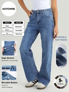 KATCH ME Women's Versatile High Waist Stretchy Denim Wide Leg Jeans, Flexible Multi-Pocket Trousers, Soft Wrinkle-Resistant Pants, Non-Shrinking Durable Streetwear, Figure Flattering Daily Outfits #TikTokMadeMeBuyIt #DenimJeans #WideLegPants