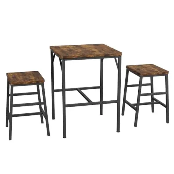 Gaomon 2-Piece Rustic Brown Indoor Pub Set, High Top Square Table with Wood Top, Room Divider Compatible Bar Table and Chairs Set