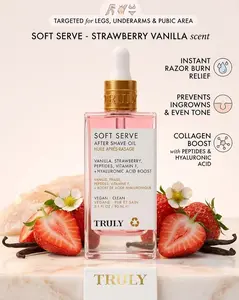 Strawberry Vanilla Soft Serve After Shave Oil - Soothes Razor Burn & Redness with Peptides & Hyaluronic Acid - Boosts Collagen Production - Prevents Ingrowns - Brightens Uneven Skin Tone for Smoother Legs (Beauty & Personal Care Skincare Serum)