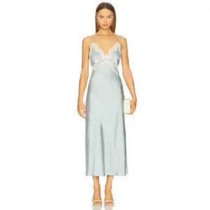 Elodie the Label Evy Satin Slip Dress in Aqua Blue