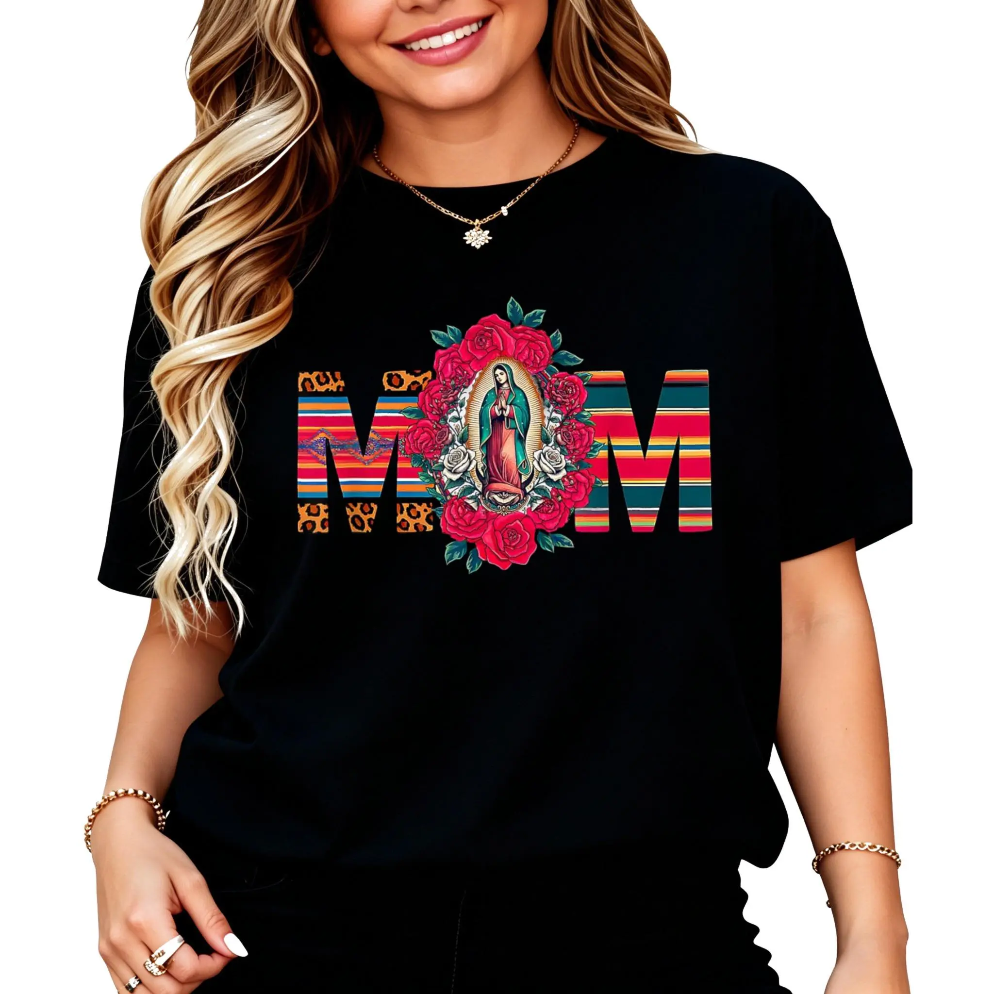 Women's Cotton Casual Short-Sleeve Round/Crew Neck Regular-Fit Virgen De Guadalupe Saint Virgin Mary Sports Top, Unisex Option for Men's Outdoor Clothing